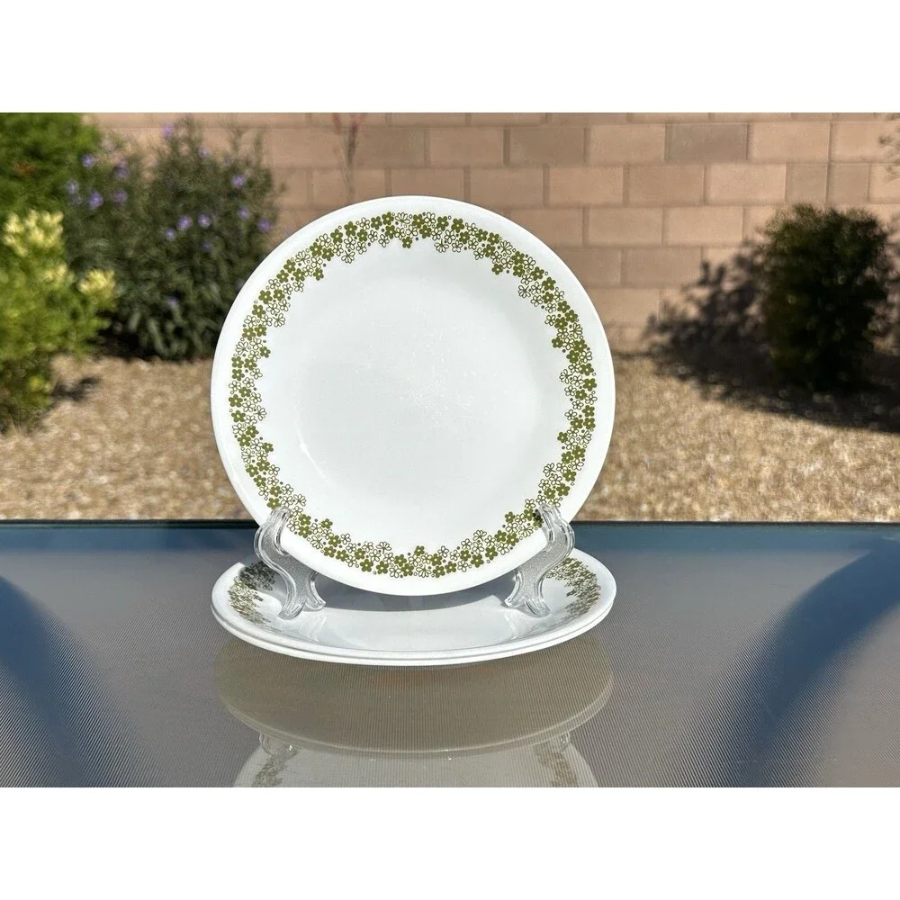 Set of 6 CORELLE by Corning SPRING BLOSSOM GREEN CRAZY DAISY 6 3/4” Bread Plates